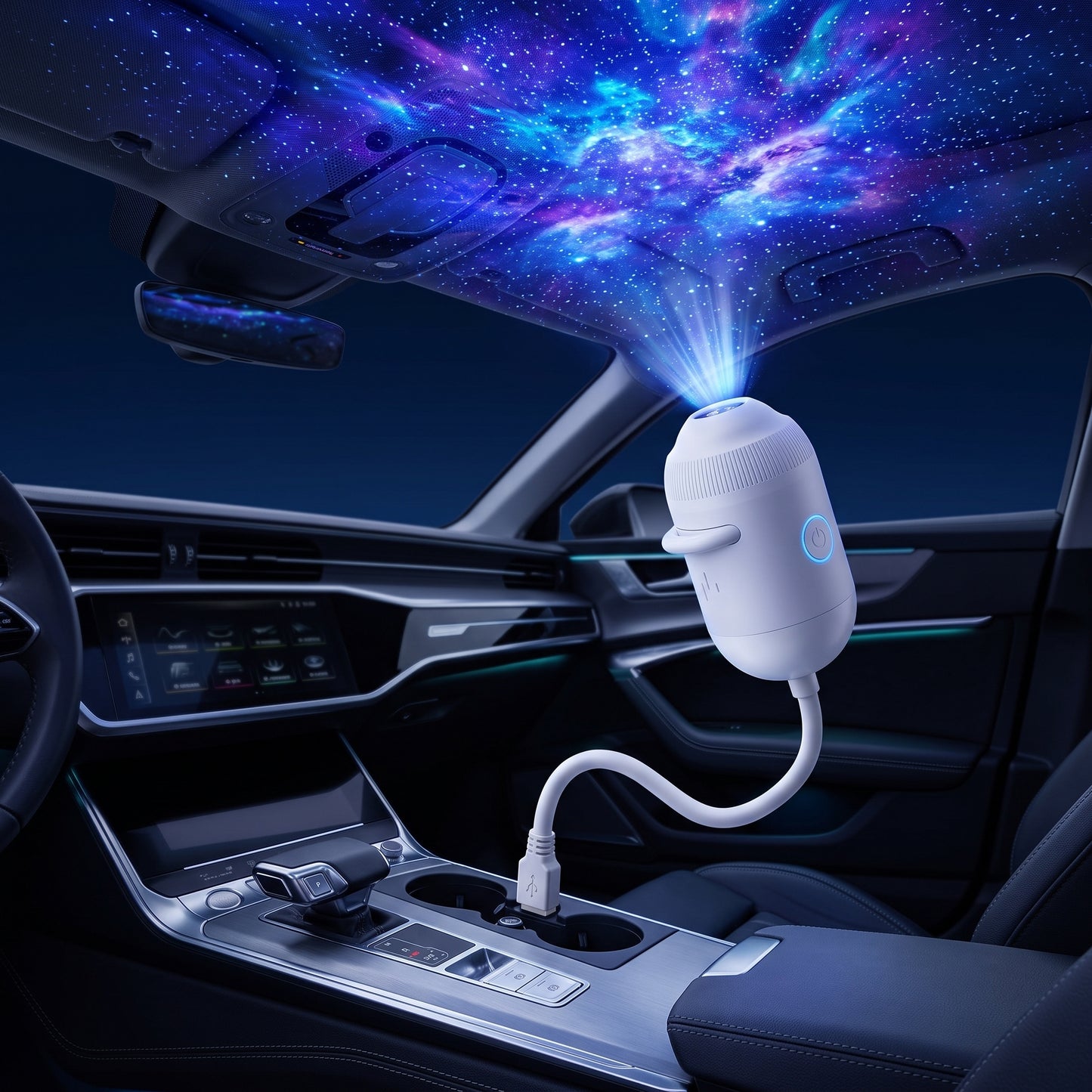 Proyector de Luz Nocturna USB 2 en 1 – Ambiente Relajante para Dormitorio, Auto y Camping