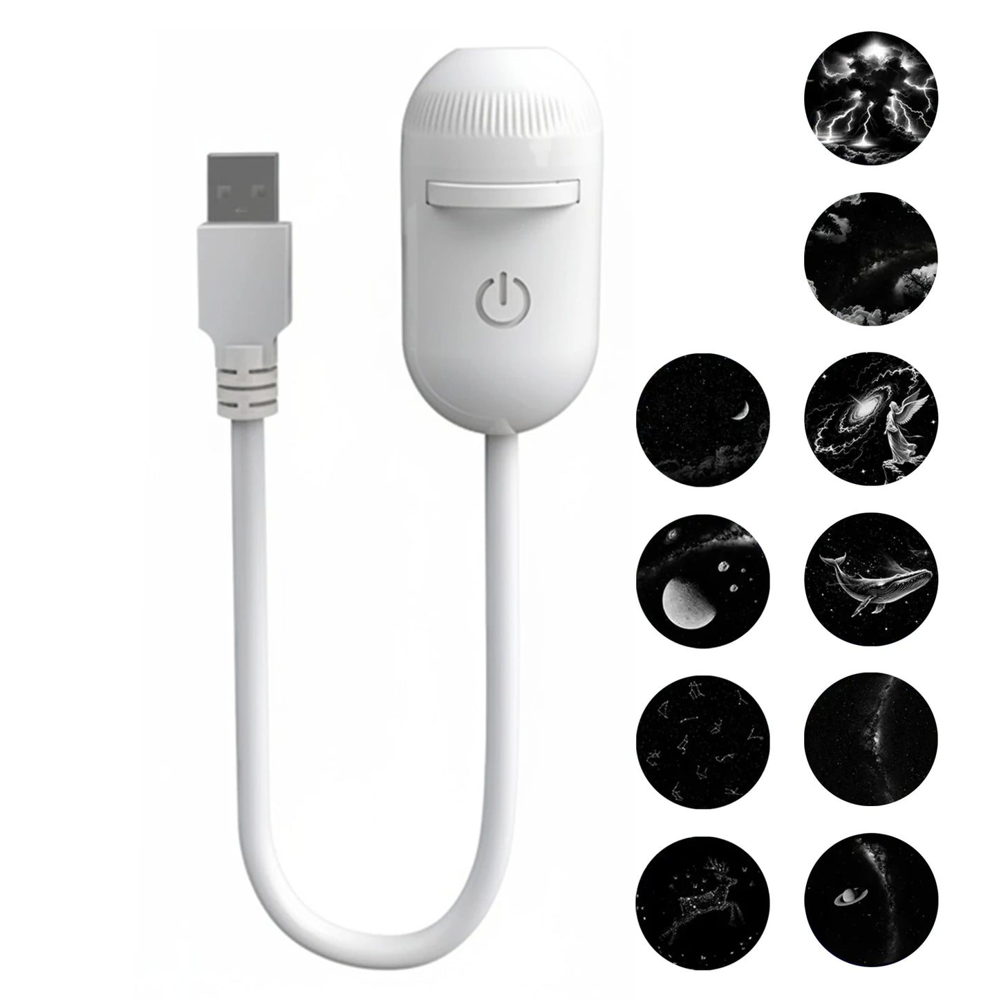 Proyector de Luz Nocturna USB 2 en 1 – Ambiente Relajante para Dormitorio, Auto y Camping