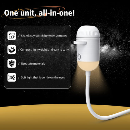 Proyector de Luz Nocturna USB 2 en 1 – Ambiente Relajante para Dormitorio, Auto y Camping