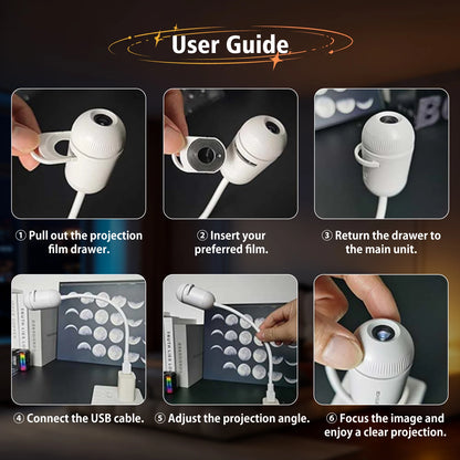 Proyector de Luz Nocturna USB 2 en 1 – Ambiente Relajante para Dormitorio, Auto y Camping